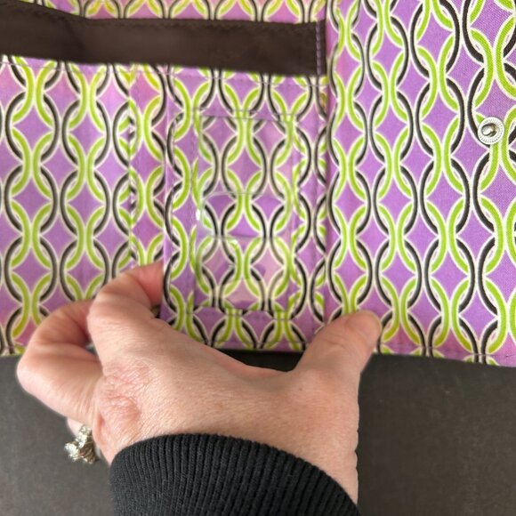 Vera Bradley Purple Punch Trifold Wallet Pink Purple Lime Green Brown Background - Picture 9 of 10